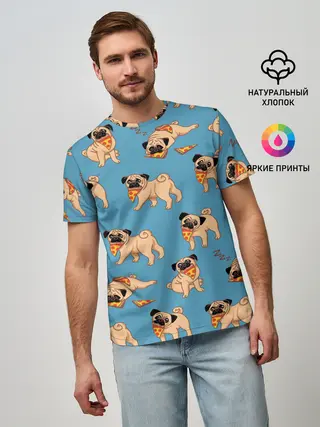 Мужская базовая футболка / Мопсы с пиццей