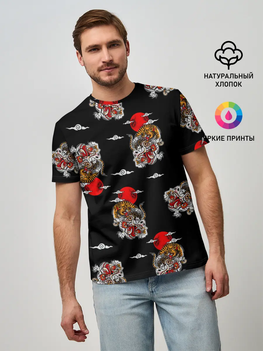Мужская базовая футболка / Японский стиль - тигры