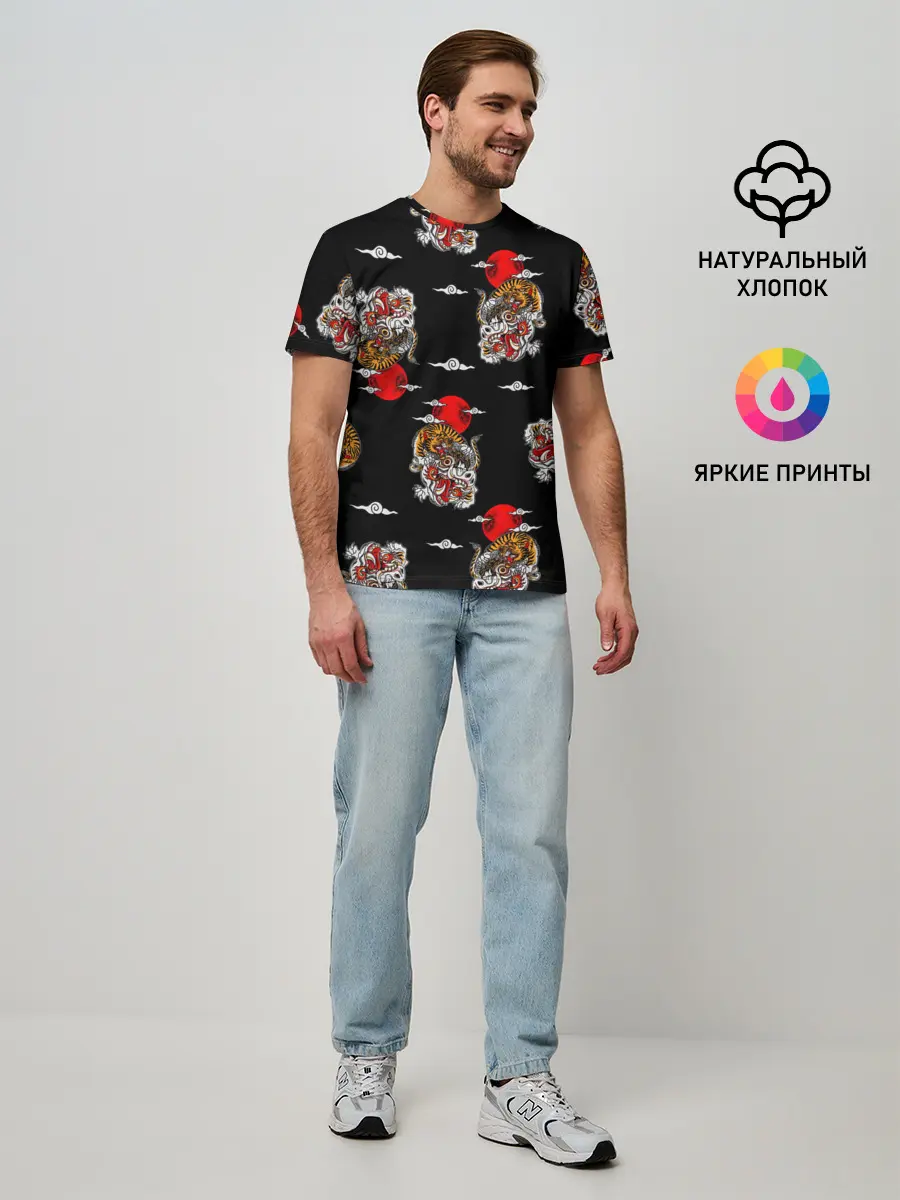 Мужская базовая футболка / Японский стиль - тигры