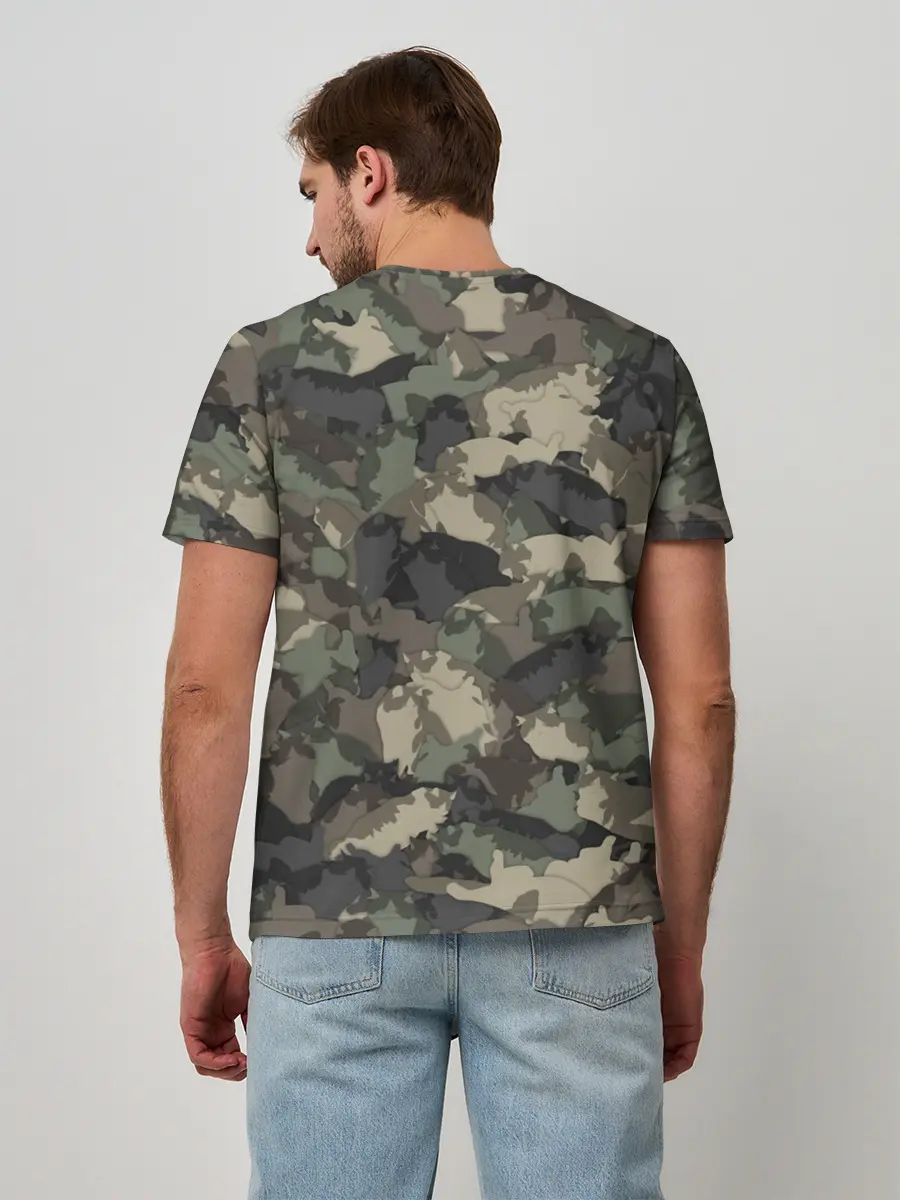 Мужская базовая футболка / Камуфляж с толстыми котами