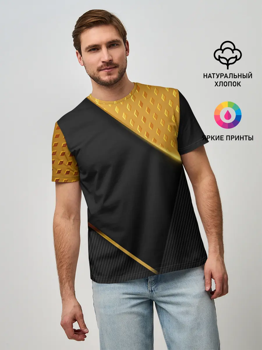 Мужская базовая футболка / 3D BLACK & GOLD