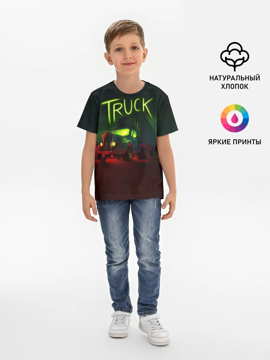 Детская базовая футболка / Truck neon