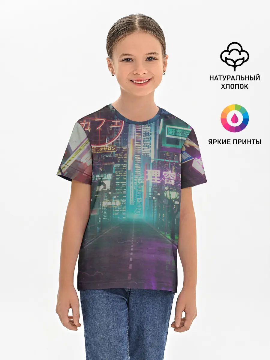 Детская базовая футболка / Neon Tokyo