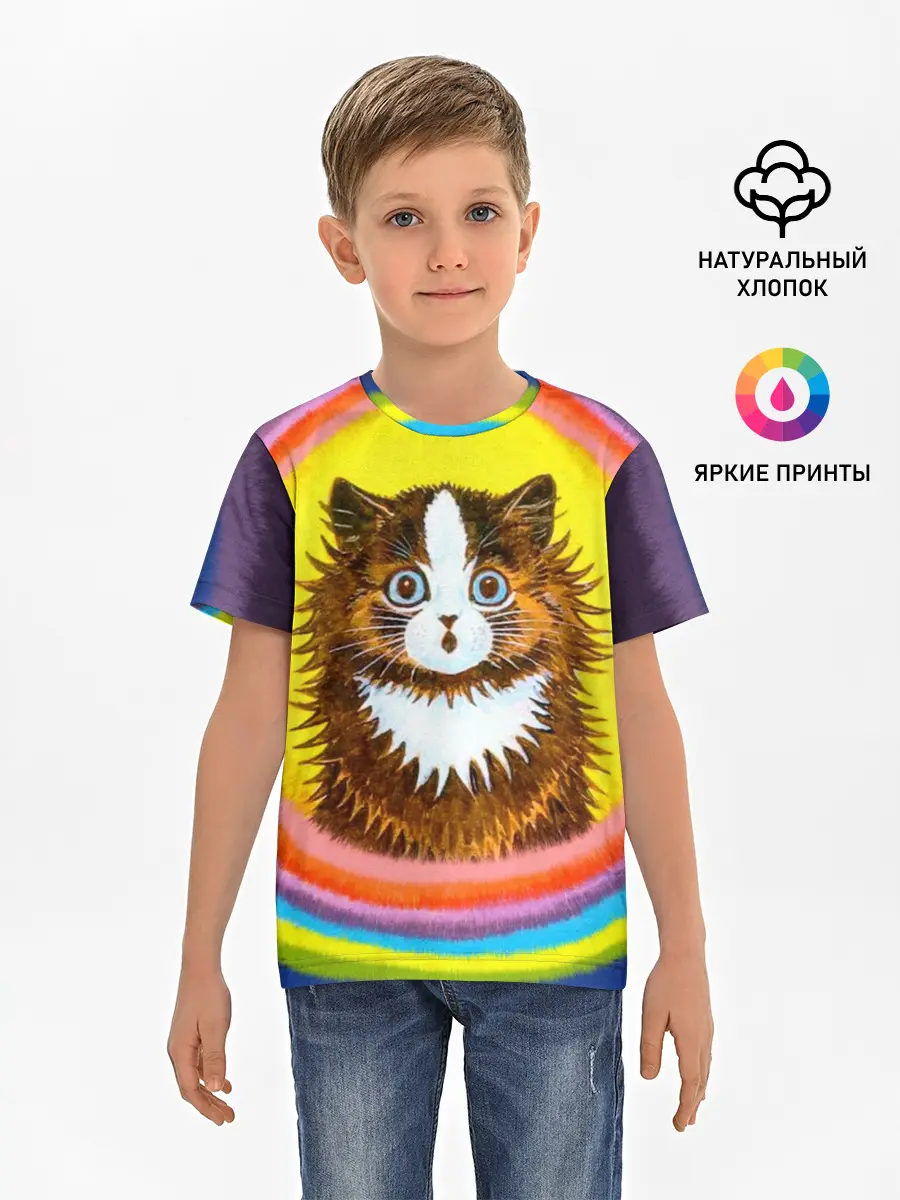 Детская базовая футболка / Радужный кот Луиса Уэйна