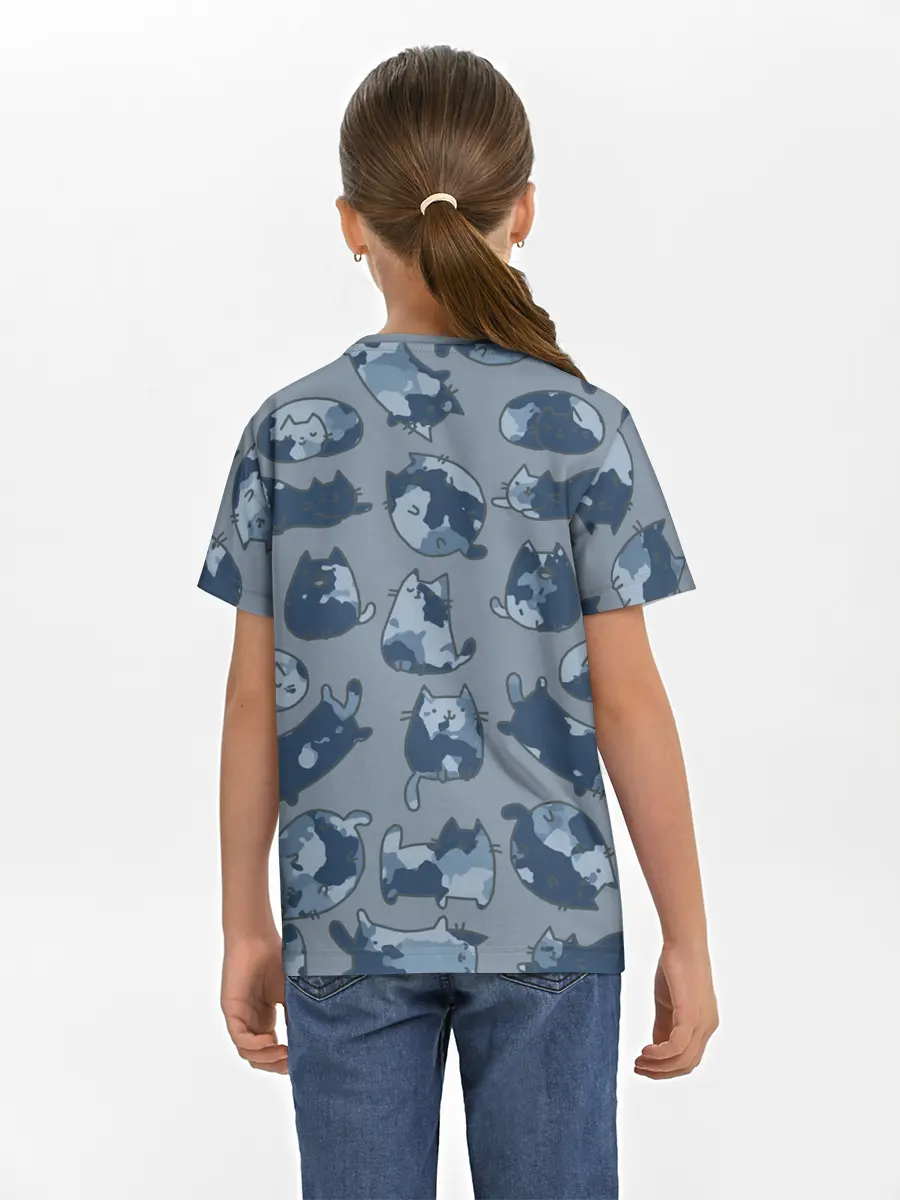 Детская базовая футболка / Камуфляж с котиками