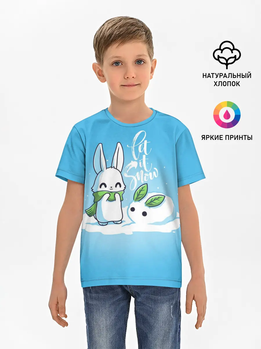 Детская базовая футболка / Let it snow. Зайчик и снежок