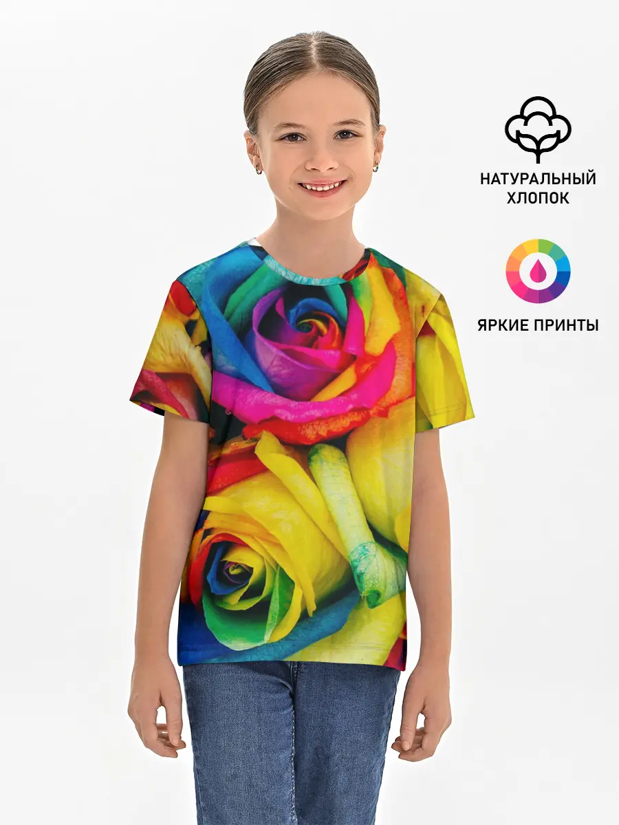 Детская базовая футболка / Разноцветные розы