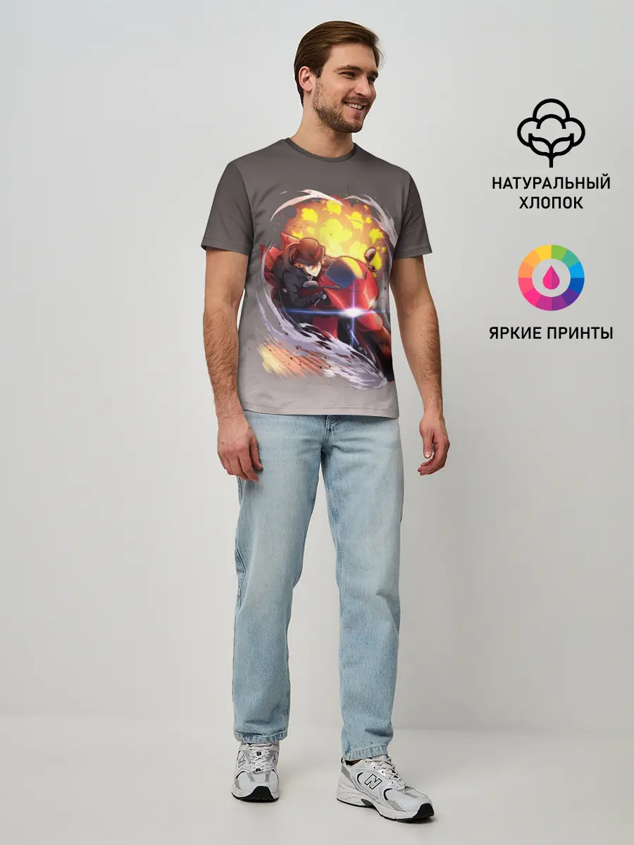 Мужская базовая футболка / Чуя Накахара на мотоцикле взрыв