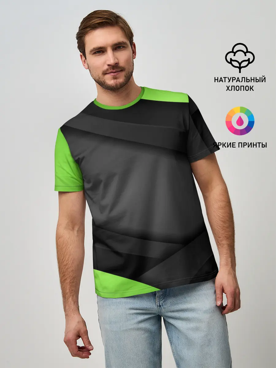 Мужская базовая футболка / Green / Black