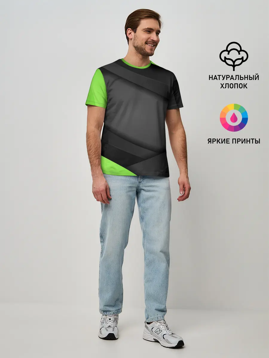 Мужская базовая футболка / Green / Black