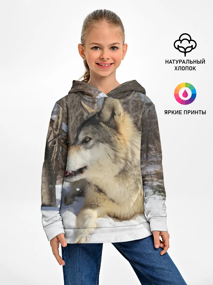 Детское худи / Волк лежит на снегу