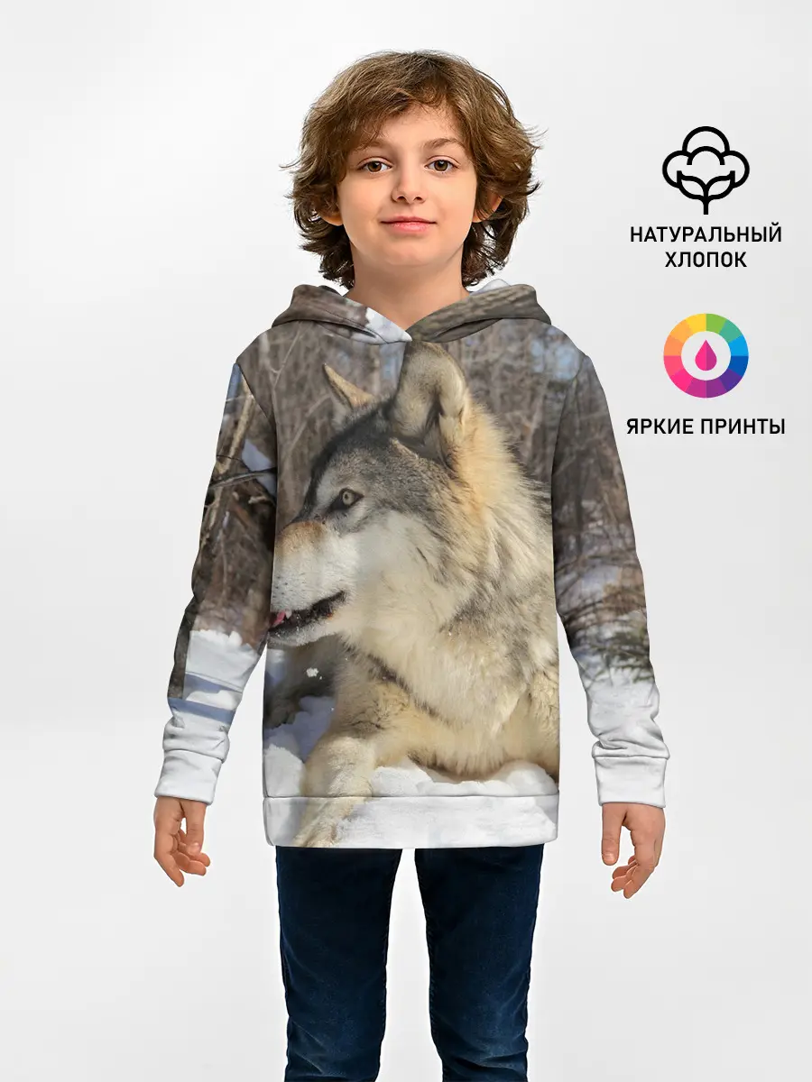 Детское худи / Волк лежит на снегу