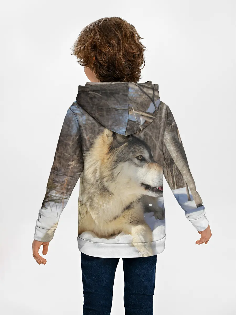 Детское худи / Волк лежит на снегу