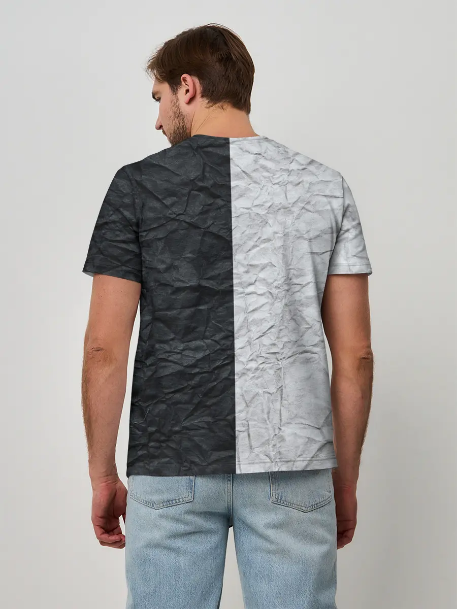Мужская базовая футболка / Мятая Черно-Белая Бумага
