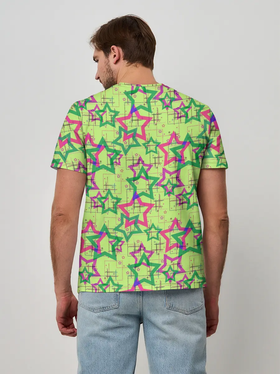 Мужская базовая футболка / Зеленый узор Звезды