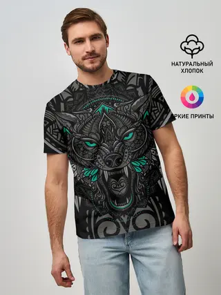 Мужская базовая футболка / Рисунок волк