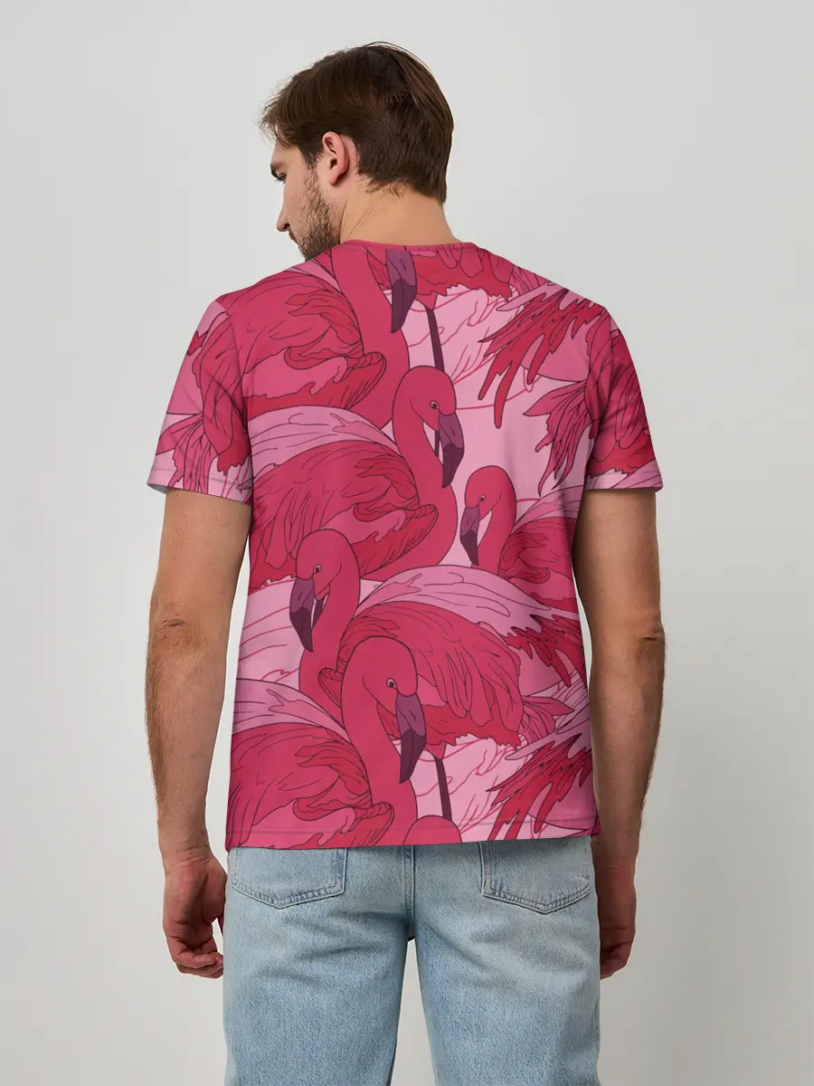 Мужская базовая футболка / розовые фламинго