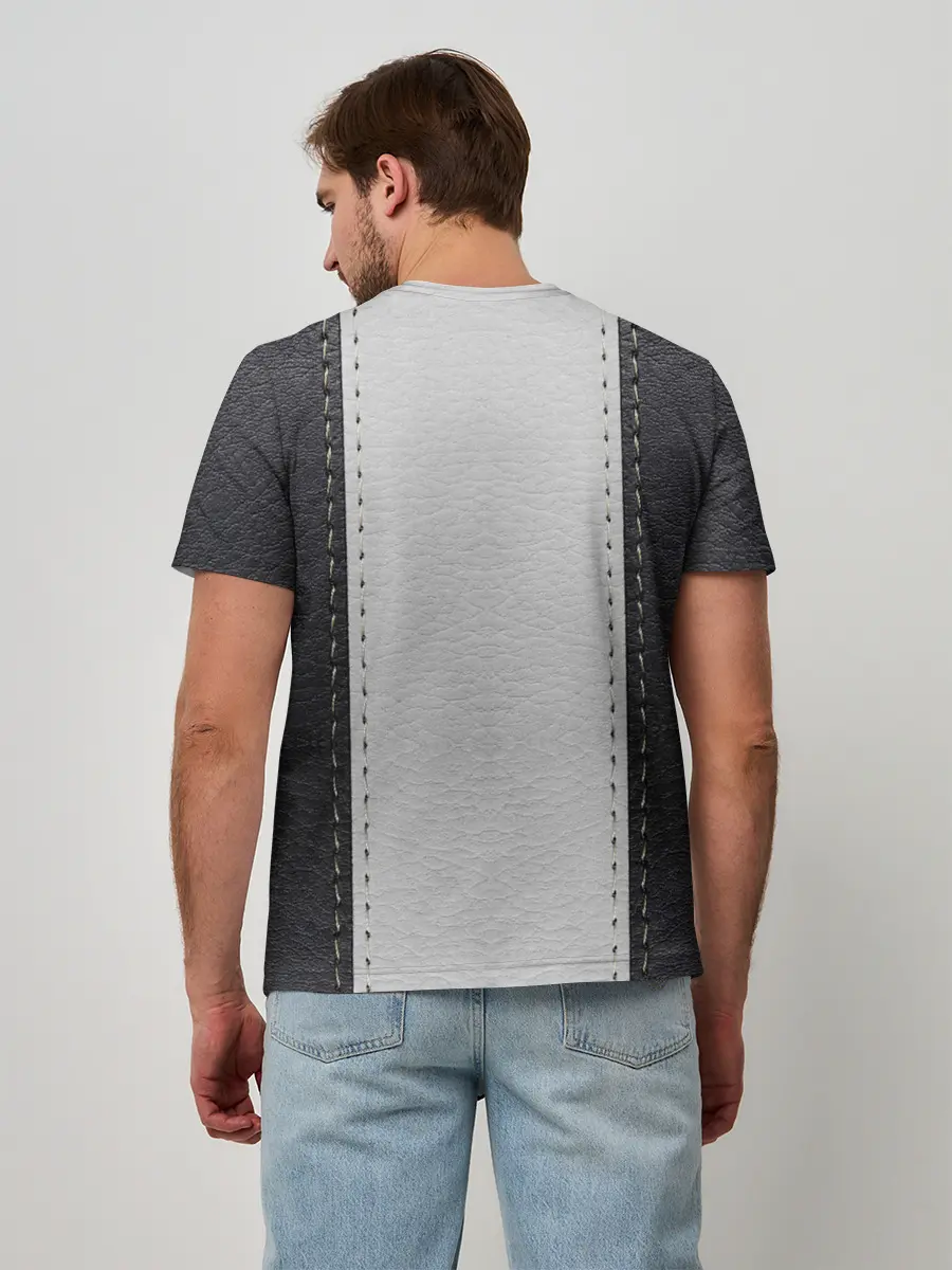 Мужская базовая футболка / Черно белая кожа