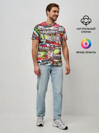 Мужская базовая футболка / Cars Stickerbombing