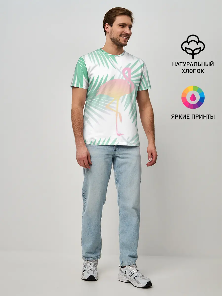 Мужская базовая футболка / Фламинго в джунглях