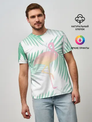 Мужская базовая футболка / Фламинго в джунглях