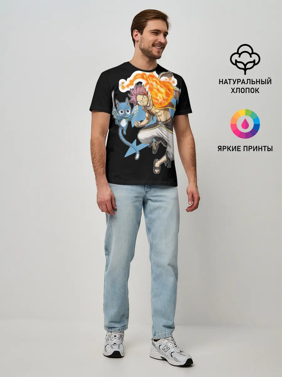Мужская базовая футболка / Нацу и Хеппи из Хвоста Фей