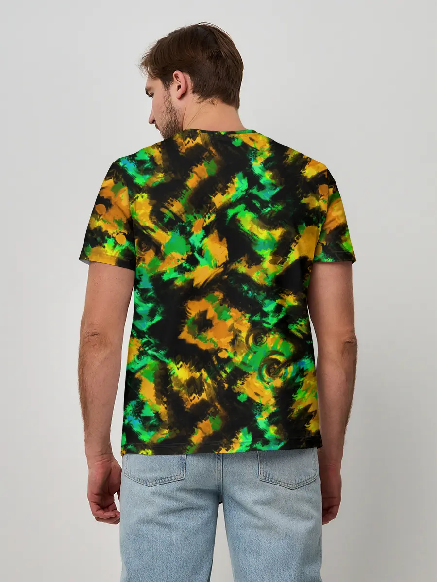 Мужская базовая футболка / Абстрактный желто-зеленый узор