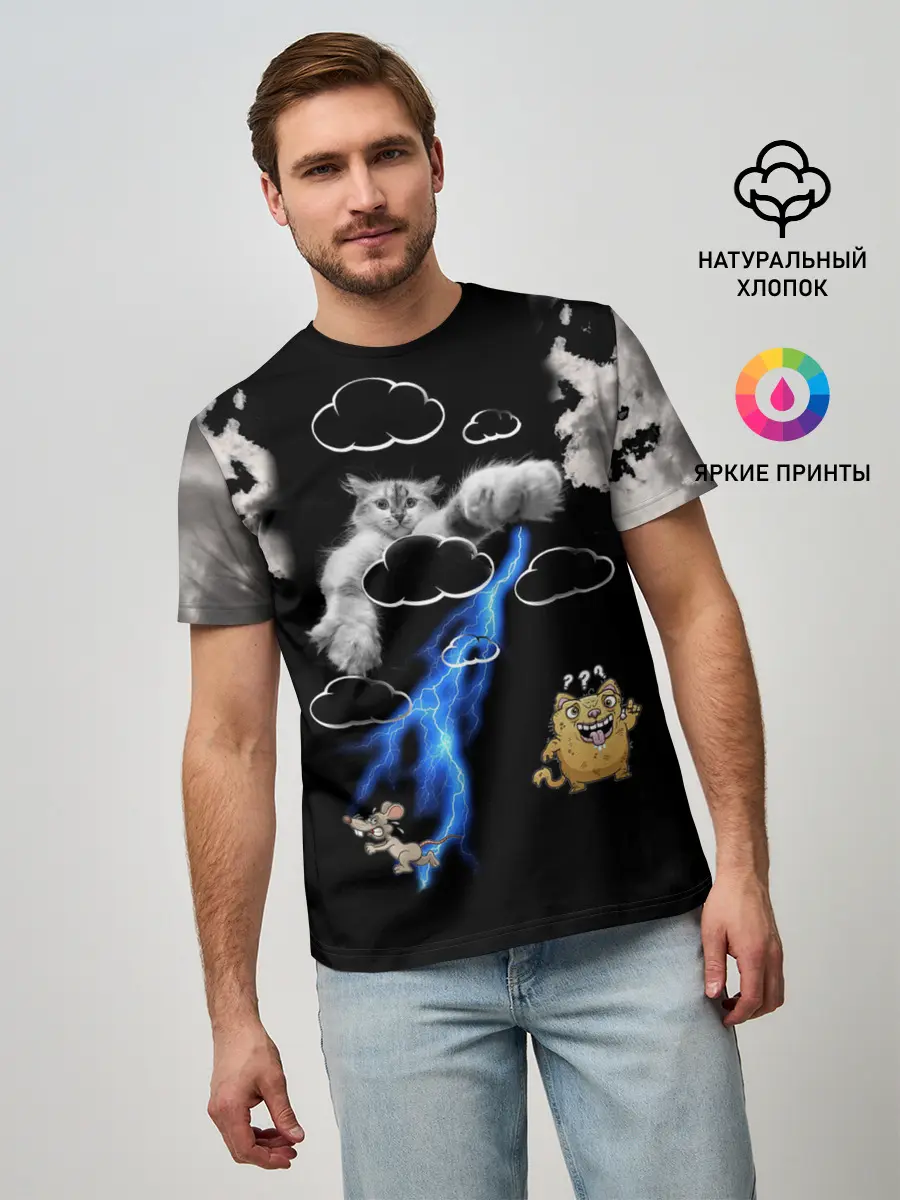Мужская базовая футболка / Грозовой, кошак