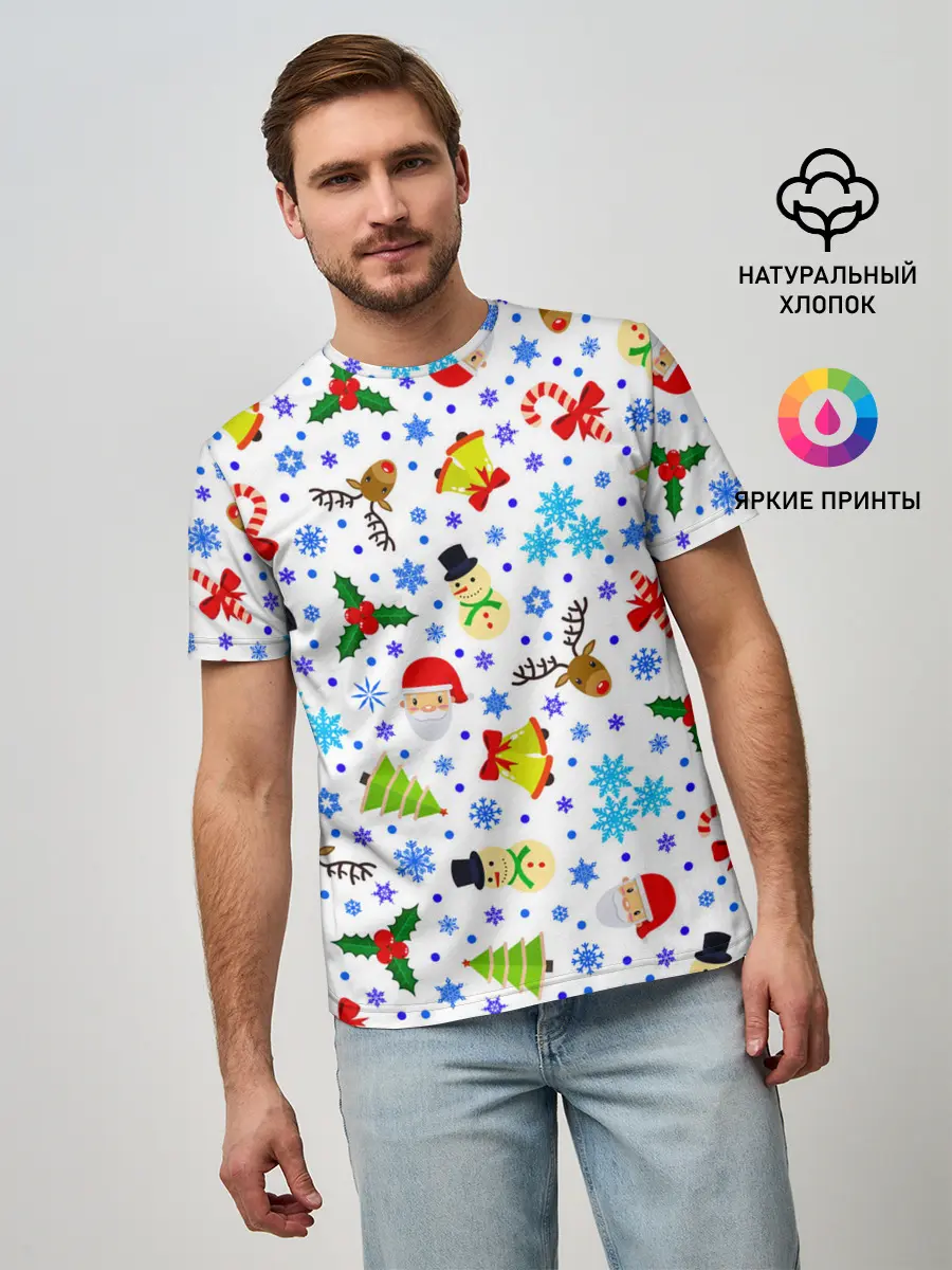 Мужская базовая футболка / Новогодний - Рождественский узор