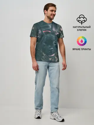 Мужская базовая футболка / Бульдог морда собакена черного