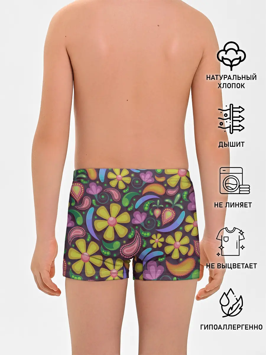 Трусы для мальчиков / летние цветы узор на темном