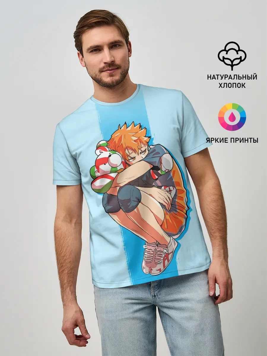 Мужская базовая футболка / Хината на синем фоне