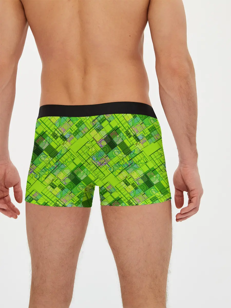 Мужские трусы боксеры / Ярко-зеленый абстрактный узор