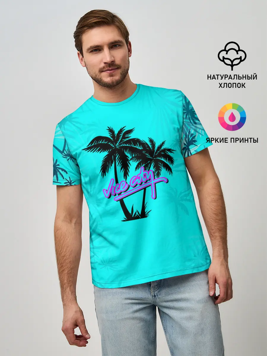 Мужская базовая футболка / GTA Vice City гавайка