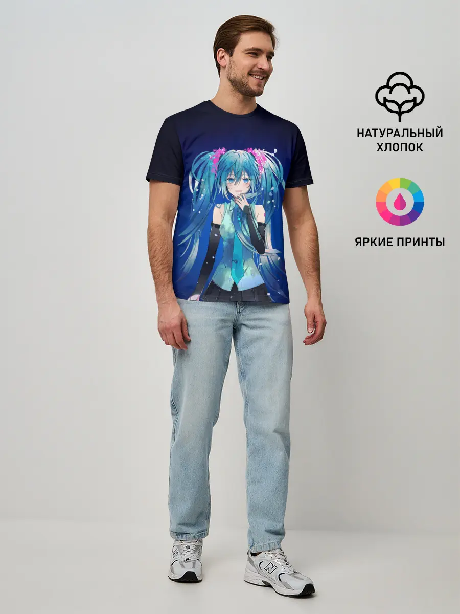 Мужская базовая футболка / Hatsune Miku на черном фоне