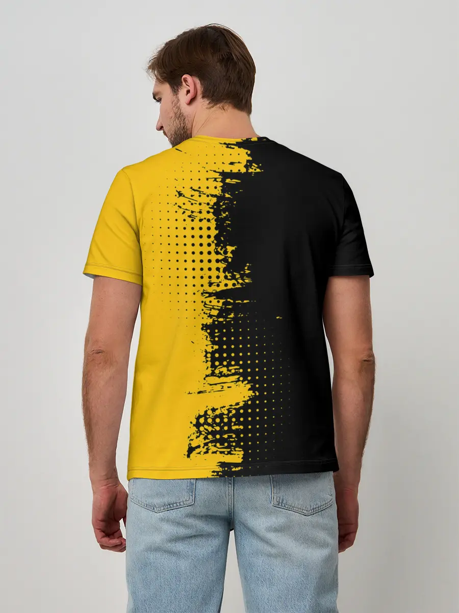 Мужская базовая футболка / ЧЕРНО ЖЕЛТЫЙ ГРАНЖ | GRUNGE