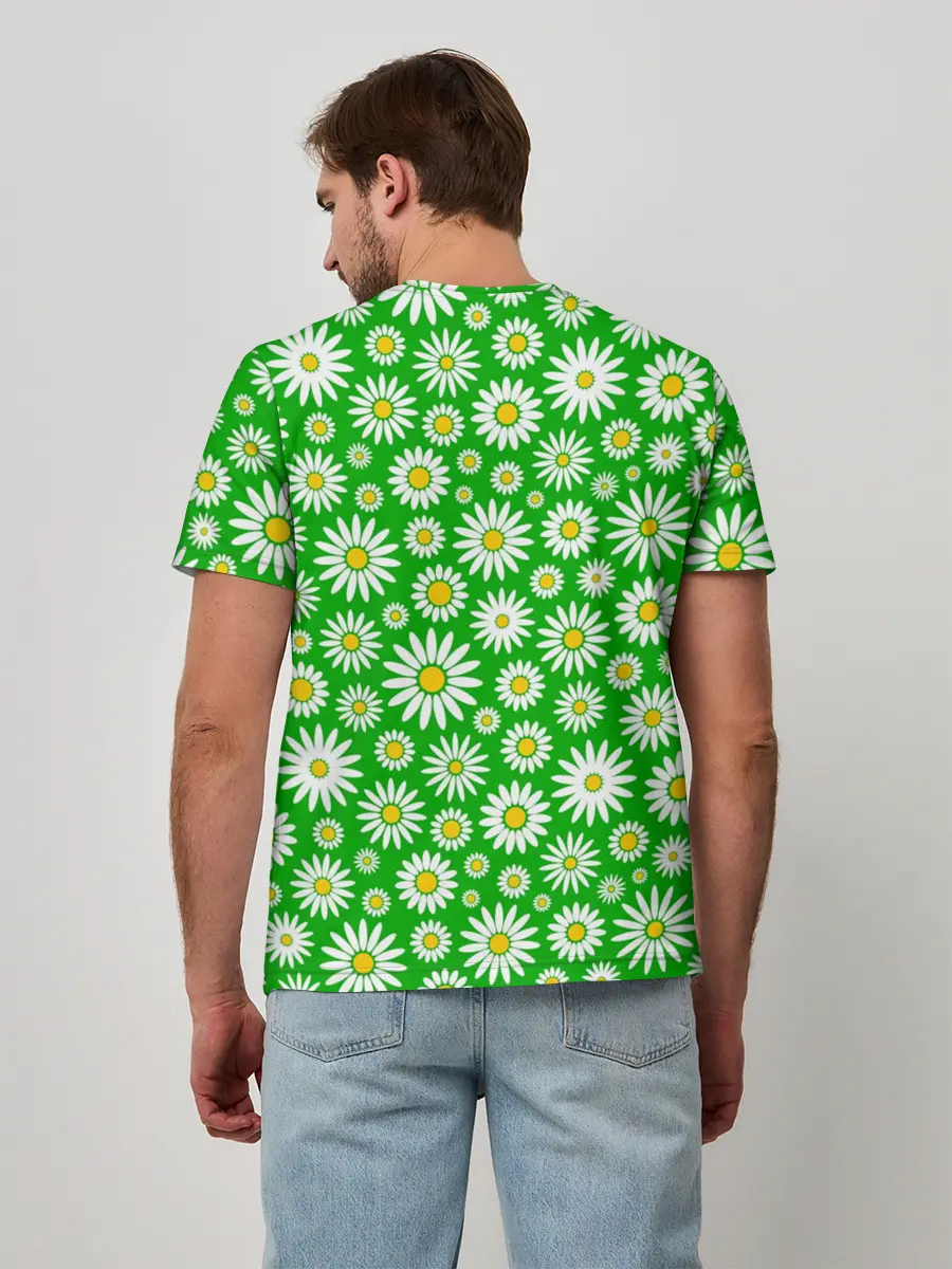 Мужская базовая футболка / Ромашки на зелёном фоне