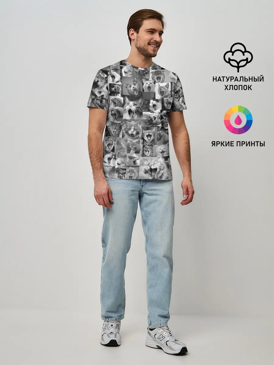 Мужская базовая футболка / Неко ахегао чб