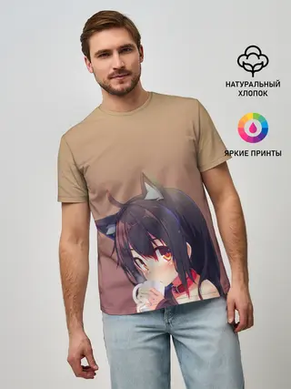 Мужская базовая футболка / девочка ушки кофе