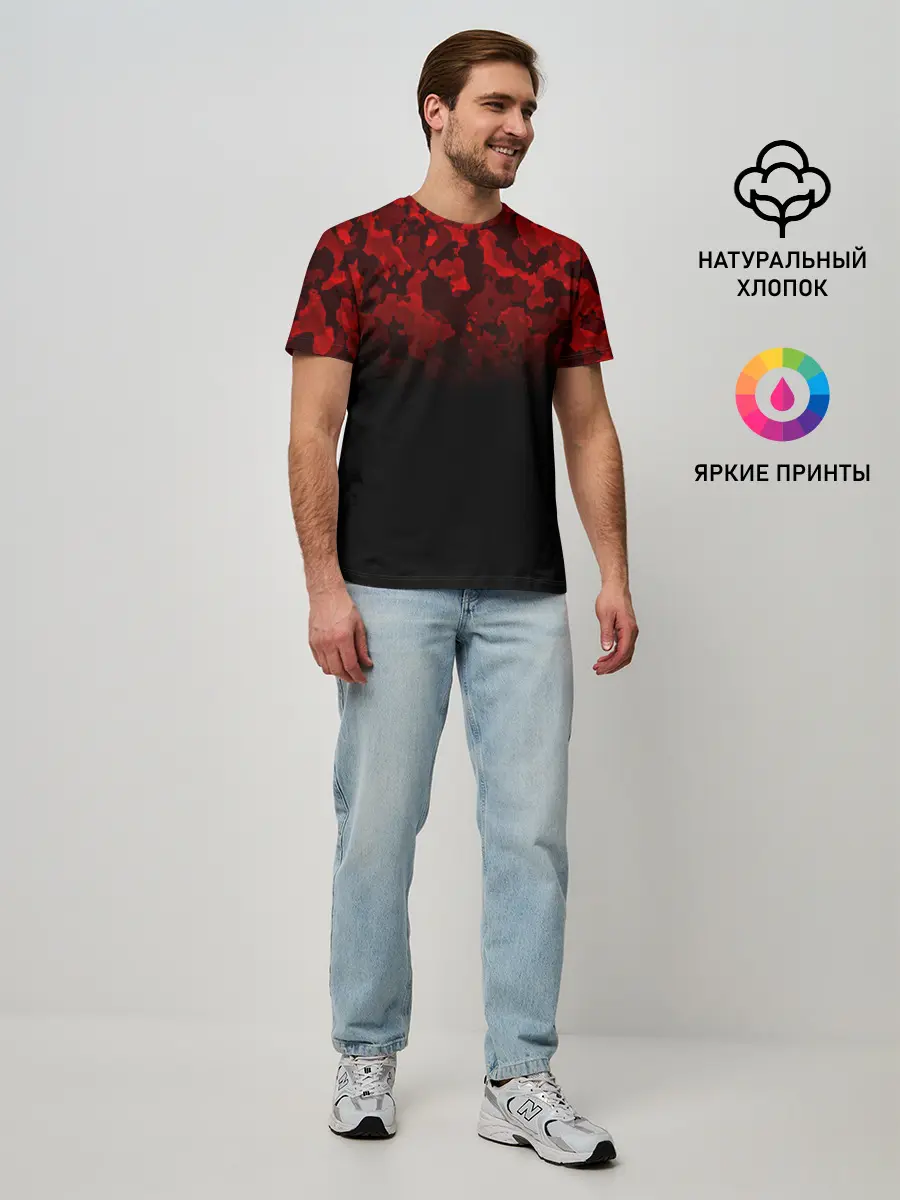 Мужская базовая футболка / BLACK RED CAMO | RED MILLITARY