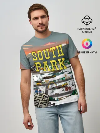 Мужская базовая футболка / Южный Парк разрушенный город
