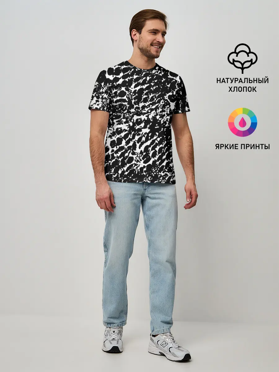 Мужская базовая футболка / Хаос белого на черном