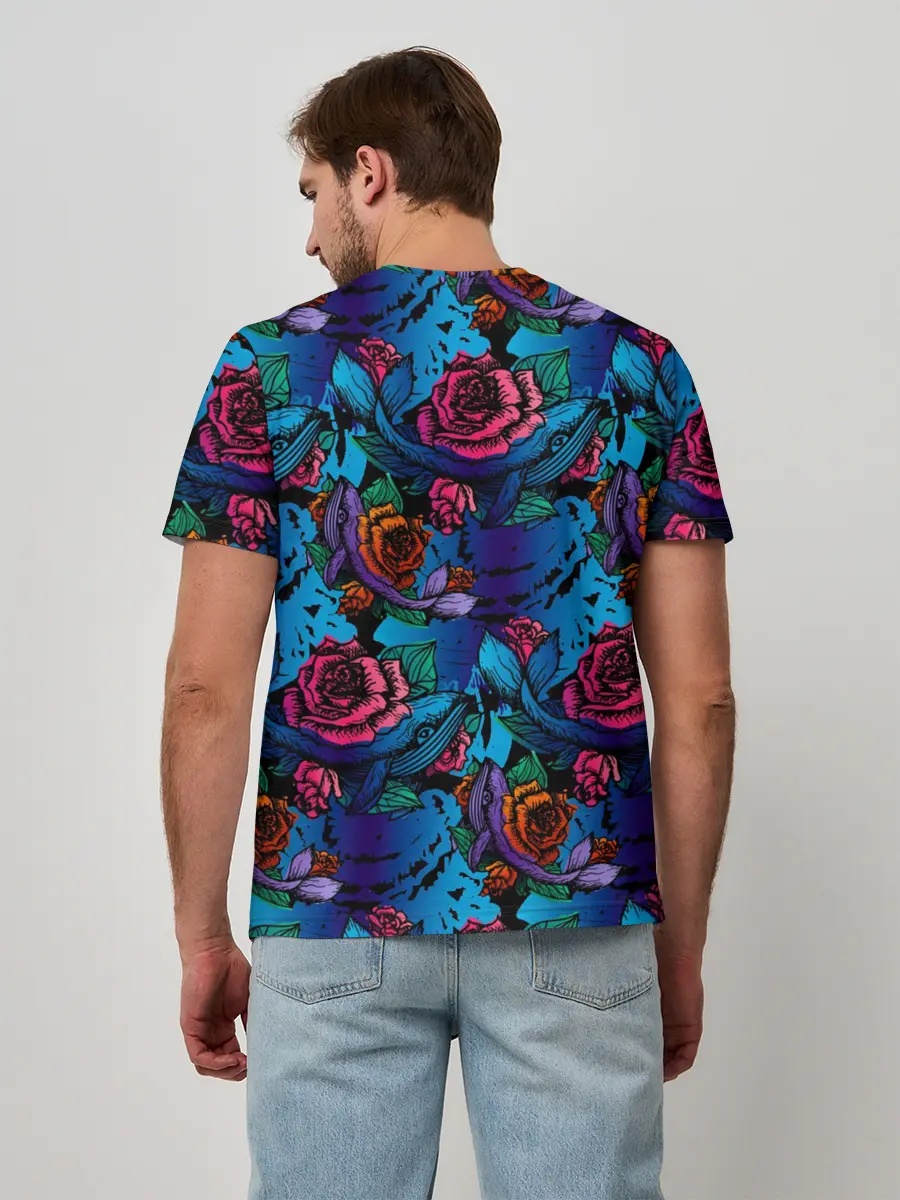 Мужская базовая футболка / Киты и цветы