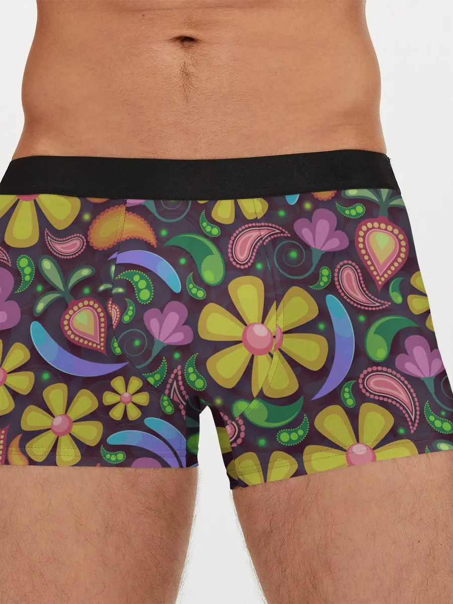 Мужские трусы боксеры / летние цветы узор на темном