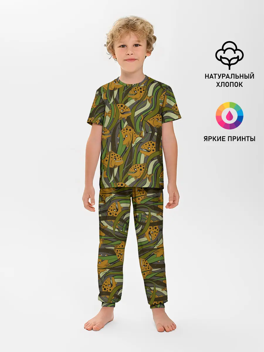 Детская пижама с брюками / Пираньи камуфляж