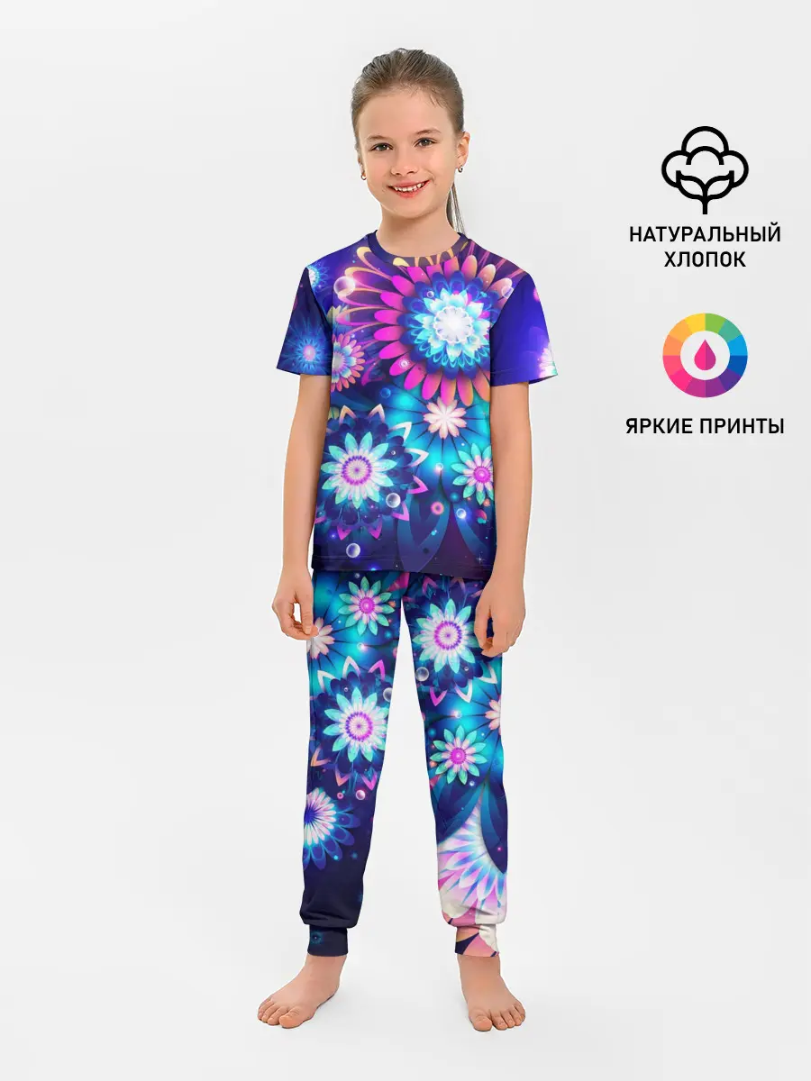 Детская пижама с брюками / Неоновые Цветы
