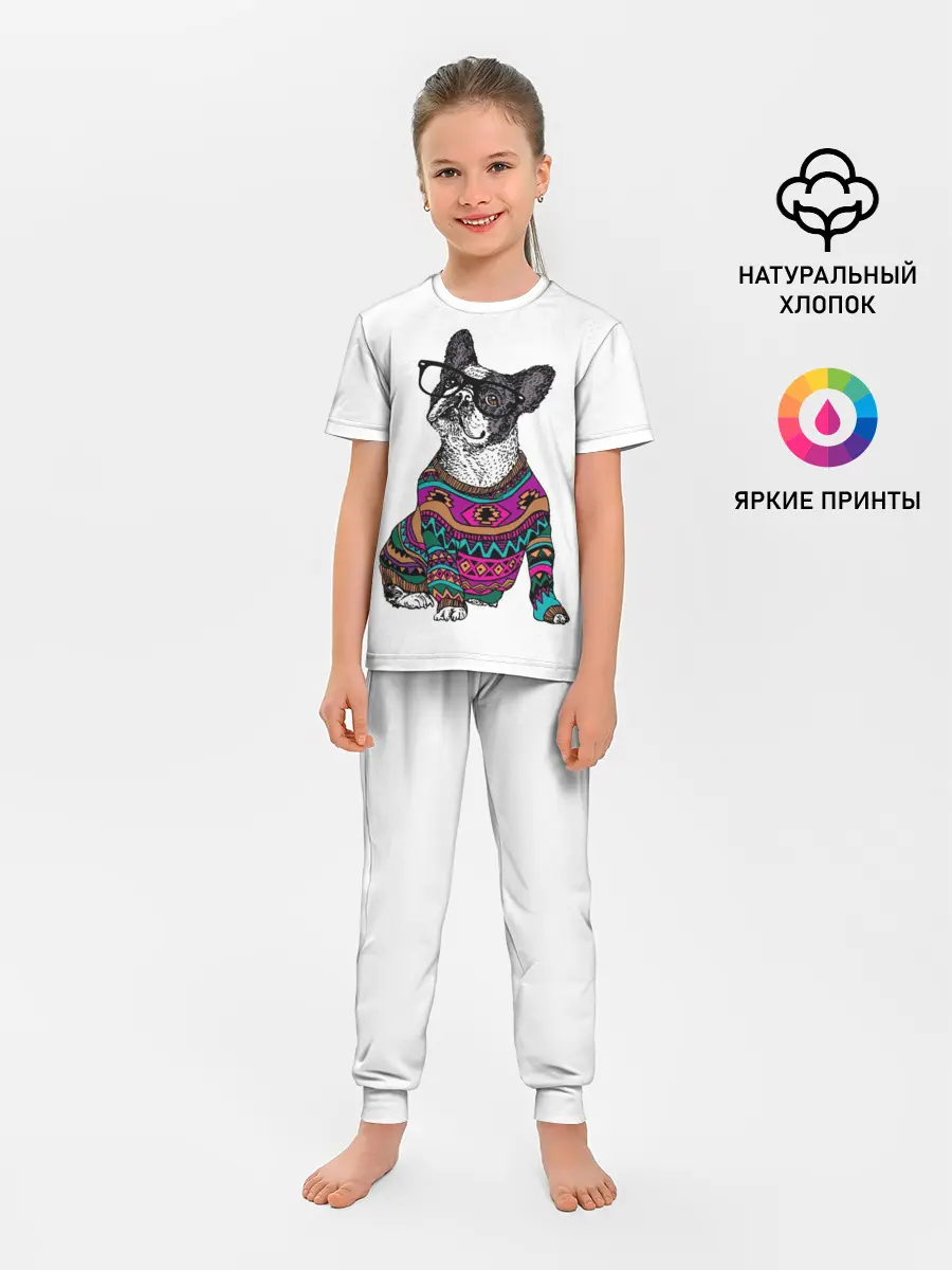 Детская пижама с брюками / Мопс Хипстер