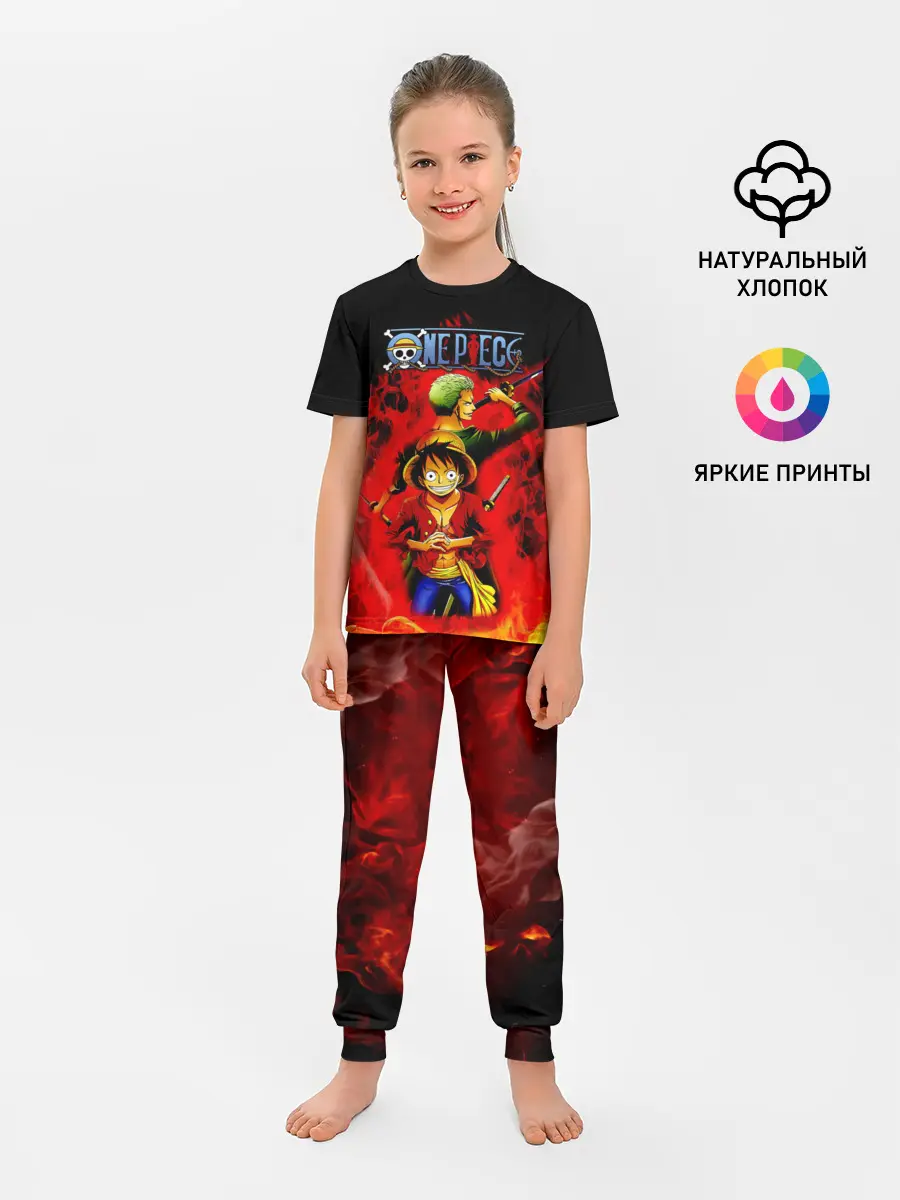 Детская пижама с брюками / Зоро и Луффи в огне One Piece