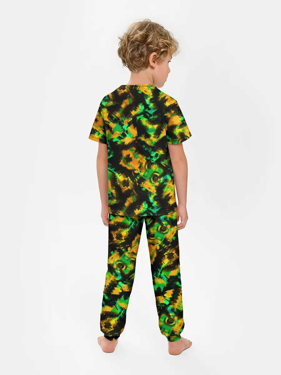 Детская пижама с брюками / Абстрактный желто-зеленый узор