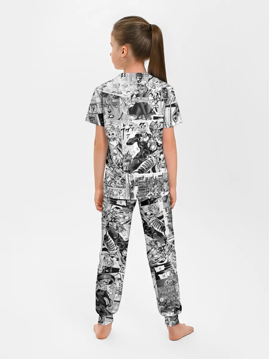 Детская пижама с брюками / Чернобелый комикс джоджо